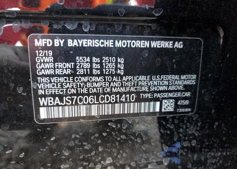 2020 BMW M550Xi z USA, uszkodzony, nr VIN WBAJS7C06LCD81410